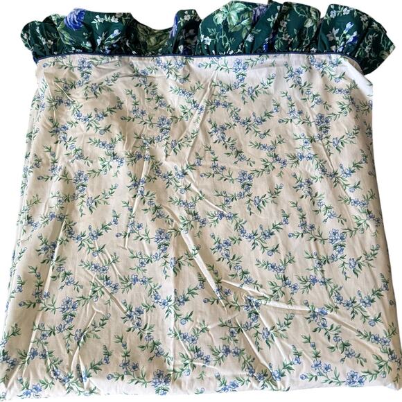 Vintage 90s Cottage Core Green Blue Floral King Flat Ruffled Sheet JCPenney USA - Picture 3 of 10